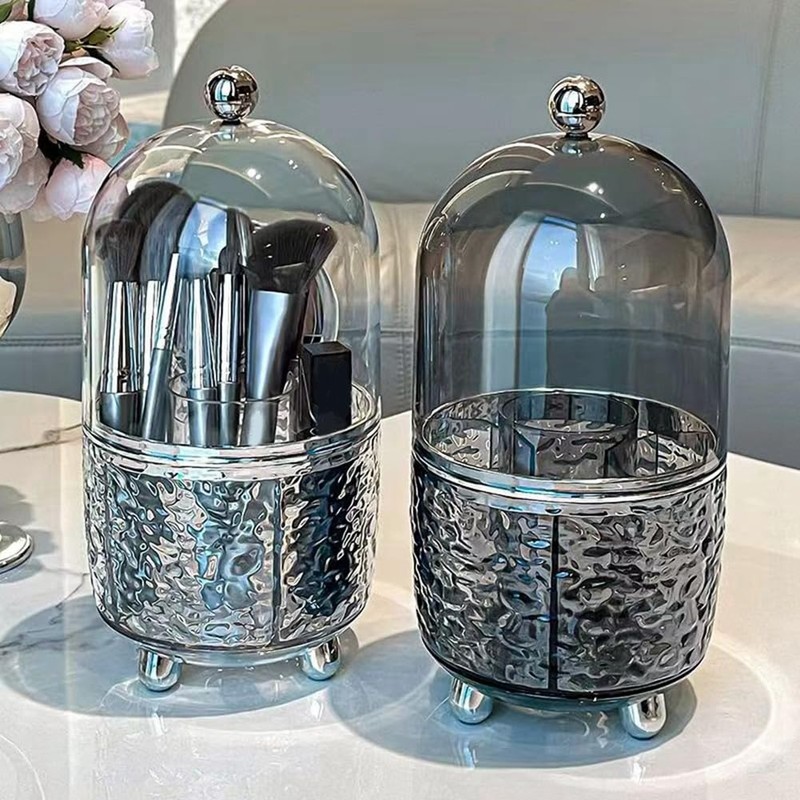 Snblzhef Makeup Brush Holder with Lid 360 Rotating Clear Dustproof
