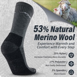 Merino Protect Merino Wool Socks for Men Warm Soft Hiking Socks Odor Resistant Crew Socks Hiking Hunting Cycling