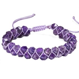 Natural Amethyst Bracelet for Men Women, 6mm Double Layer Braided Healing Crystal Bead Bracelet, Hand-Woven Adjustable Purple Gemstone Stone Jewelry Gifts, Stress Relief Energy Bracelet with Gift Box