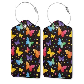 Luggage Tag,Colorful Butterflies Luggage Tags for Suitcases with Privacy Name Id Card PU Leather Luggage Tags for Women/Men Travel