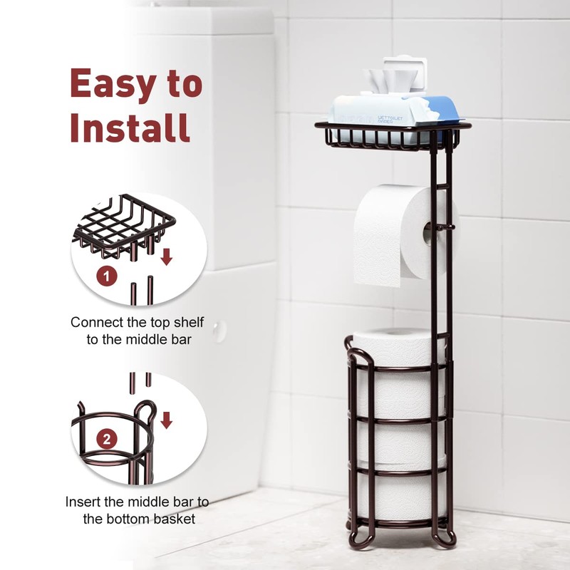 Toilet Paper Holder Stand Tissue Paper Roll Dispenser with Shelf