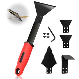 1 Caulk Remover Tool Set ​with 5-piece Blades - 8.7 Inch Industrial Floor Scraper Tool with Long-Handle, Replaceable Silicone Caulking Tool Kit for Glass Caulk, Adhesive, Sink Joint,Tiles, Walls