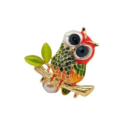 Colourful Owl Brooch with White Pearl - Brooch for Women for Scarf Jacket Bag