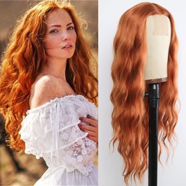 EVLYNN Ginger Orange Color Lace Front Wigs Loose Wave Wigs for Fashion Women Heat Resistant Natural Wave Auburn Wigs Long Wavy Synthetic Hair Replacement Wigs Natural Hair Line 24 Inch Light Brown Wig Loose Wave