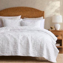 R.SHARE Farmhouse Decor Quilt Bedding Set Queen Size White, Country Floral Bedspread, Flower Bedding with Pillow Shams, Rustic Nature Lightweight Coverlet Spring Summer Quilt