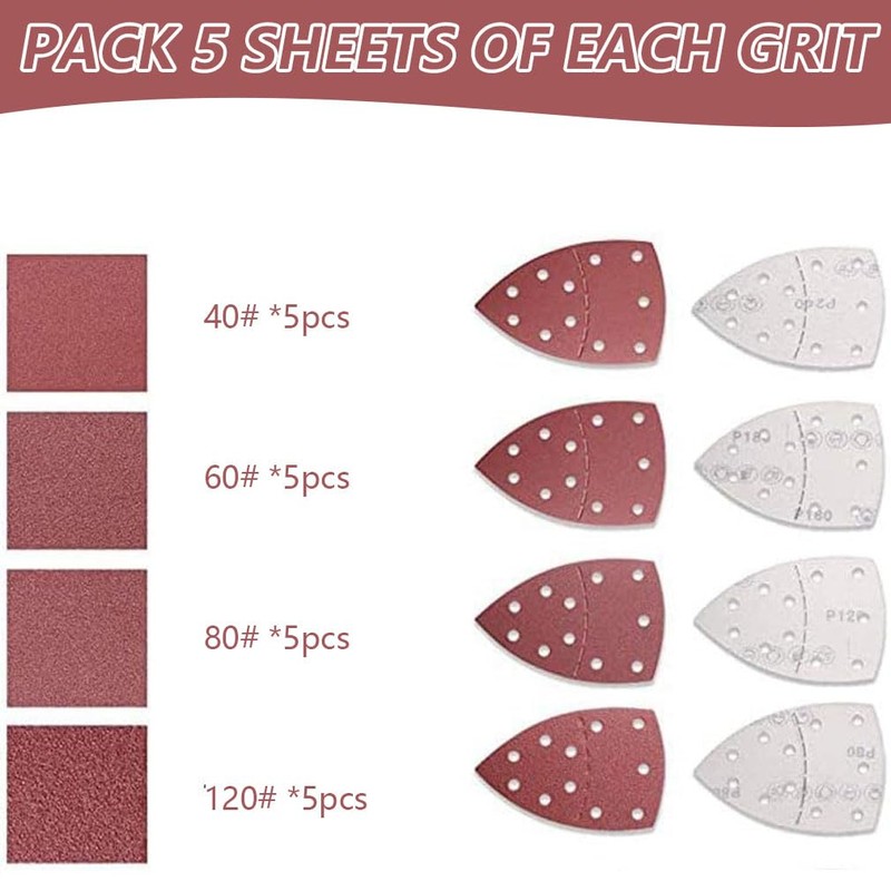 20PCS Mouse Sander Pads 11 Holes Mouse Sanding Sheets for