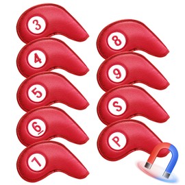 Golf Headcovers Magnetic Iron Magnetic Closure 9/11 Pack (3-9, A, P, S, L) Embroidered Numbers for Left and Right Hands, Flexible Waterproof Lightweight Fabric for Protection (Red 9 Pack)
