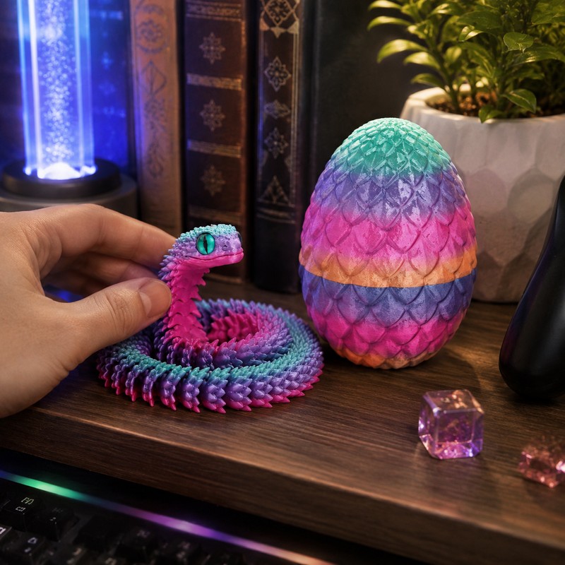 3D Printed Articulated Snake Egg Toy for Desk Decor –
