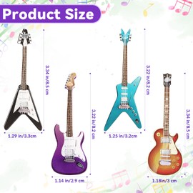 4 Pcs Guitar Fridge Magnets Mini, 1:12 Scale Wooden Musical Instruments Magnets, Miniature Magnetic Guitar Ornament for Whiteboard Home Classroom Office