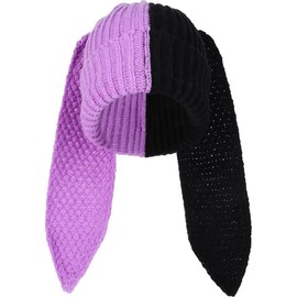 Women Bunny Beanie Hats Cute Rabbit Beanie Crochet Hats Winter Cap Warm Skull Cap Outdoor Ski Slouchy Knitted Beanie - Color: Purple Black