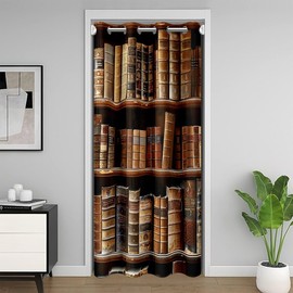 Castle Fairy Cortina de puerta de libros abstractos estilo rústico occidental para puerta de clóset, biblioteca, decorativa, 30%-50% opaca, para privacidad de recámara, 1 panel de 34 pulgadas de ancho x 80 pulgadas de largo