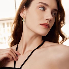 VONALA 14K Gold Plated Evil Eye Hoop Huggie Earrings Sterling Silver Cross Earrings Opal Jewelry for Women Birthday Gifts