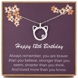 Weelody 12th Birthday Gifts for Girls, 925 Sterling Silver Cat Necklace with CZ Stone, 12 Year Old Girl Birthday Gift Ideas, Cute Cat Necklace for 12th Girls