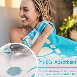 WEKAPO Turkish Beach Towel 39"x71" Oversized, 100% Cotton, Ultra Absorbent & Sand Resistant, Extra Large Beach Towel, Perfect for Beach, Bathroom, Pool, Travel (Turquoise Sea Turtle)