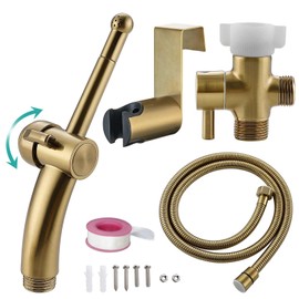 BARROCK Advanced Handheld Bidet Sprayer for Toilet, Adjustable Water Pressure Bidet Attachment Set with Bidet Hose for Feminine Wash, Stainless Steel Brushed Gold Cloth Diaper Sprayer for Baby Wash
