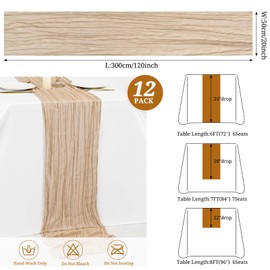 12 Pack Beige Cheesecloth Table Runner,10FT Gauze Boho Long Easter Cheesecloth Table Runners 20x120inch Rustic Cheese Cloth Table Runner for Wedding Party Bridal Shower,Table Decorations