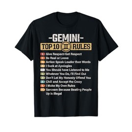 Zodiac Sign Funny Top 10 Rules Of Gemini Graphic T-Shirt