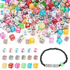 700 cuentas cuadradas de acrílico con números de letra para pulseras de amistad, cuentas coloridas de cubo de poni, cuentas acrílicas con números del alfabeto, agujero grande para mujeres, collares