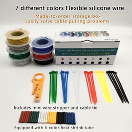 Benmiuko 28awg Electrical Control Wire Flexible Silicon Wire Stranded Wire Hook Up Rubber Electric Wiring Kit Solid Wire Kit 7 Colors 43 ft Spool Heat Shrink Tube Wire Stripper Included