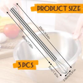 3 Stück Schneebesen Klein, Mini Schneebesen Edelstahl, Robuster Rührbesen mit Edelstahlgriff, Handbuch Kleiner Schneebesen für Mischen, Schlagen, Aufschäumen und Rühren