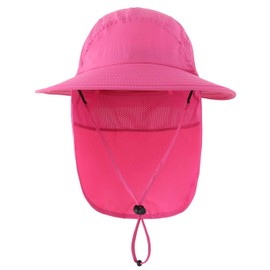 Connectiles Kids Summer UPF 50+ Flap Cap, Quick Drying, Wide Brim, Sun Hat, UV Protection, Safari Hat, Kids, Boys, Rose Red