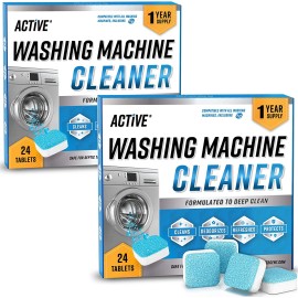 ACTIVE 48Ct Washer Cleaner Tabs – Odor Remover for Drum, Tub & Seal – HE Safe