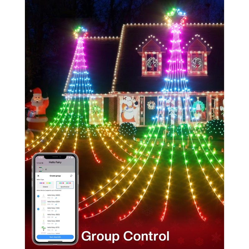 3.6M Outdoor Christmas Curtain Lights, 64 Modes Smart Waterfall String