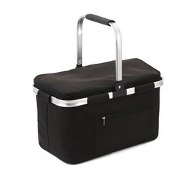 30L Large Picnic Basket, Foldable and Insulated Wild Outdoor Camping Picnic Large Capacity Picnic Basket with Handle for Picnic, Takeout, Shopping, Camping, Traveling (Black)