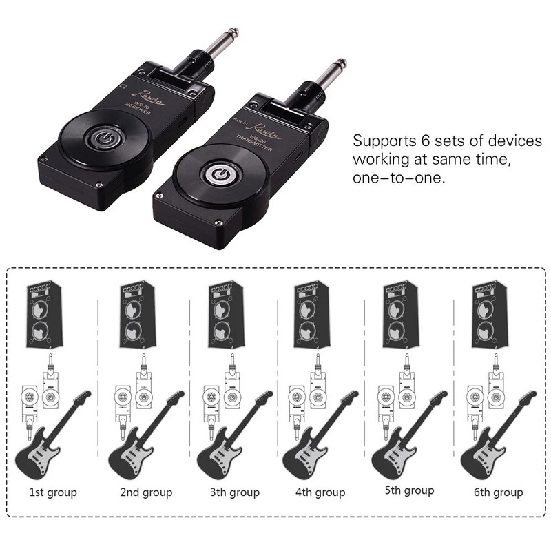Rowin WS-20 2.4G Wireless Rechargeable Electric Guitar Transmitter Receiver Set