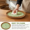 Handwoven Round Rattan Tray,Mother of Pearl Inlay Decorative Serving Tray