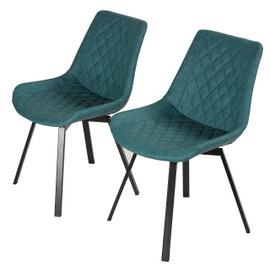 Cortesi Home Azov Swivel Dining Chairs, Set of 2, Deep Aqua Faux Leather
