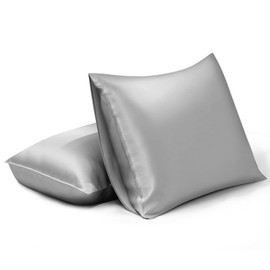 SILKTALE 100% Mulberry Silk Pillowcase without Zipper Set of 2,Both Sides Pure Silk Housewife Pillow Case for Hair and Skin,19 Momme Grade 6A,Light Gray,Queen Size 50x75cm