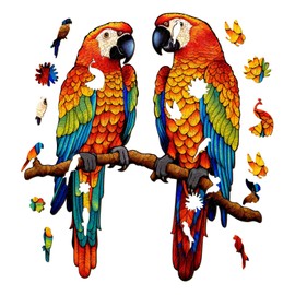 SECOGM Wooden Puzzle for Adults, Wooden Puzzle 200 Pieces, Irregular Animal Shaped Wooden Puzzle, Adult Puzzle with Wooden Gift Box, Chatting Parrots Puzzle (M-25.1 x 28.4 cm)