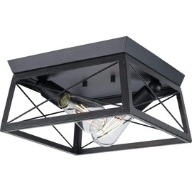 Progress Lighting Briarwood Collection 2-Light Cerused Black Farmhouse Flush Mount Ceiling Light