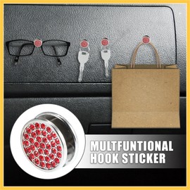 REPAIROCK 6pcs 22mm Bling Car Cute Hooks Dashboard Hooks Storage Hooks for Keys Earphone Purse Car Decoration Accessories Adhesive Wall Hooks Red Auto Replacement Parts