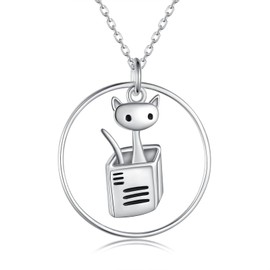 Cute Cat Necklace for Women Sterling Silver Animal Cat In A Box Pendant Necklace Birthday Christmas Gifts for Cat Lovers