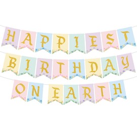 Colorful Happiest Birthday on Earth Banner, Pre-Strung Princess Theme Decor