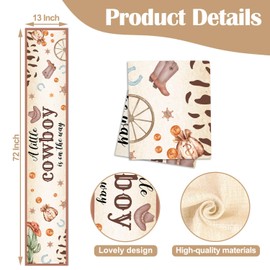 SMQTBDB 1Pcs Little Cowboy Tablecloth, Western Themed Party Decoration, A Little Cowboy is on The Way Table Cover, Tablecloth for Birthday Baby Shower, Home Decor Supplies, 13x72 Inch