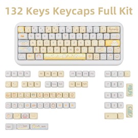 COOMICKEY 132 Key PBT Keycap Set, MOA Profile Dye-Sub Cute Cartoon Theme Keycaps for 61/84/87/98/100/104 Cherry MX Gateron Kailh Cross Type Switch ANSI Mechanical Keyboard DIY（Yellow）