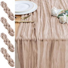 Xiomot 4PCS Table Runner Cheesecloth 10FT Nude Pink Boho Gauze Cheese Cloth Rustic Sheer Table Runners for Wedding Birthday Bridal Baby Shower Party Decoration