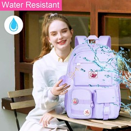 KLFVB Girls Backpack, 15.6 Inch Cute Aesthetic School Backpacks, Water Resistant Anti Theft College Bookbag for Women Teens Primary Students - Purple