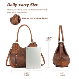 myfriday Vintage Leather Tote Handbags for Women, Soft Hobo Shoulder Bag Crossbody Satchel Purse with Adjustable Strap