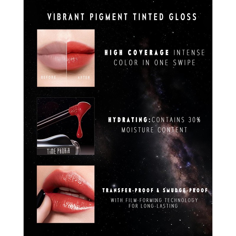 TIMEPHORIA Stellar Dust Lip Stain 08 Rubion, Transfer-Proof &Smudge-Proof Lip
