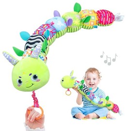 Infinno Juguetes musicales y sensoriales de peluche para bebés, niñas y niños, juguetes suaves de seguridad para recién nacidos de 0-3-6-12 meses con arrugas y sonajeros, oruga, verde
