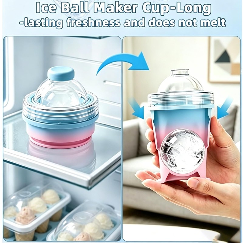 2-in-1 Silicone Ice Ball Cup, Collapsible Ice Cube Cup with