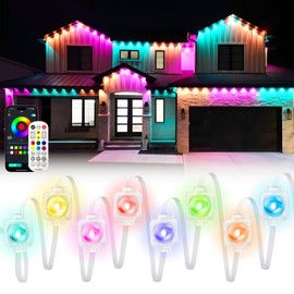 PIYOOPDR Permanent Outdoor Lights 50FT, Smart RGB-IC Eave Lights, DIY LED Christmas Light, 4000K White & Multicolor, APP/Remote Control, Daily Waterproof (IP67), Holiday for House Outside Decor