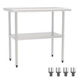 STEELBUS Stainless Steel Work Table with Undershelf,Flat Top Commercial Prep Table for Kitchen, Restaurant,Garage,Workshop,Durable,Scratch & Rust Resistant,Easy to Clean (1 Undershelf, 30'')