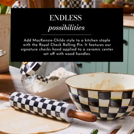 MACKENZIE-CHILDS Rolling Pin, Decorative Roller Pin for Baking, Cute Baking Supplies, Black-and-White Courtly Check