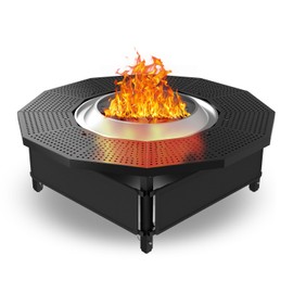 Hupsjer Fire Pit Surround Tabletop for Solo Stove Bonfire Ranger 2.0, with Coated Steel and UV-Resistant Outdoor Fabric, Adjustable Tabletop for Solo Stove Bonfire Accessories, Thick Metal