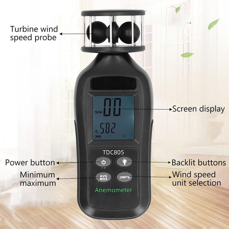 Digital Display Anemometer Handheld 3‑Cup Turbine Anemometer for Wind Temperature